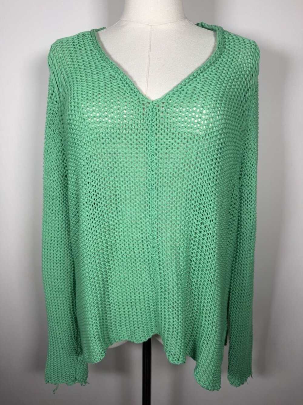Wooden Ships green open crochet vneck bohemian preppy sweater S/M indie